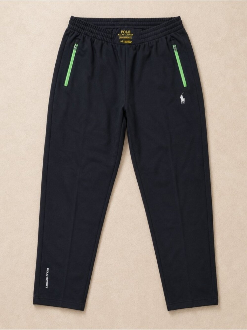 Polo Ralph Lauren Performance Jogger Sweatpants Men Large Black Neon Zip Pockets